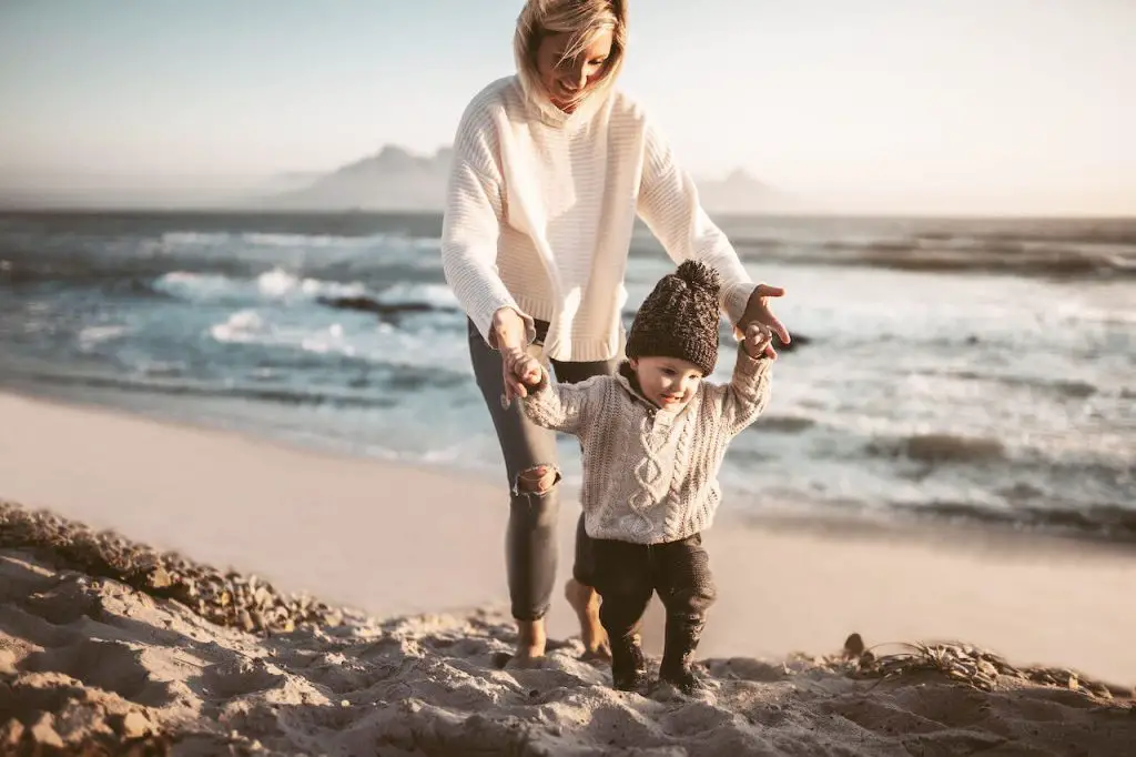 Son Walking with His Mum